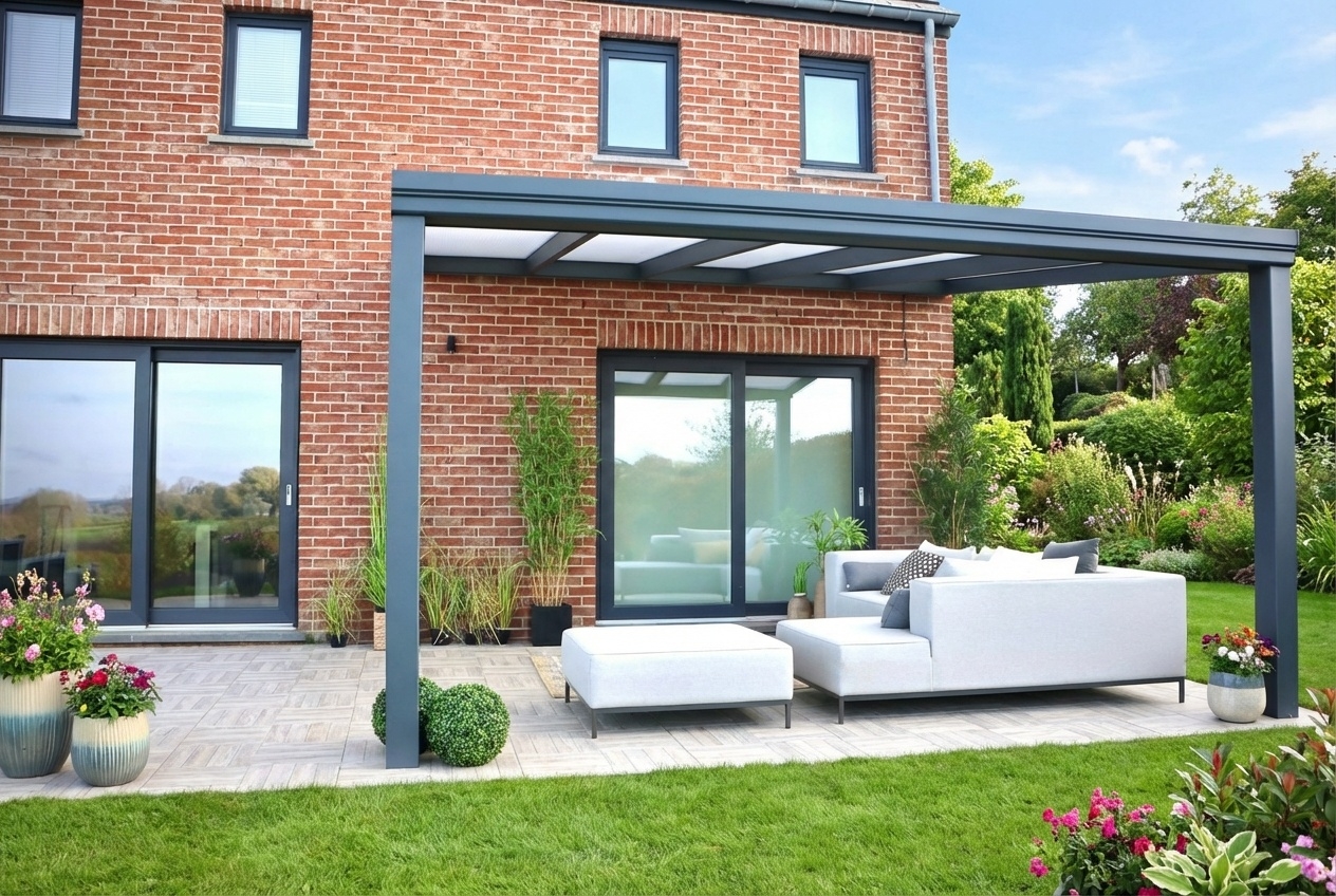 Pergola adossée à toiture fixe en Belgique
